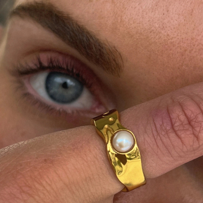 SISTA Guld Ring med Ægte Perler
