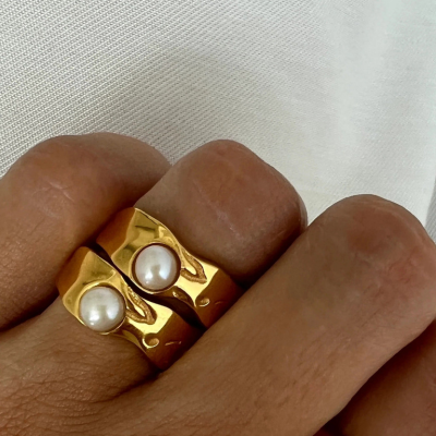 SISTA Guld Ring med Ægte Perler