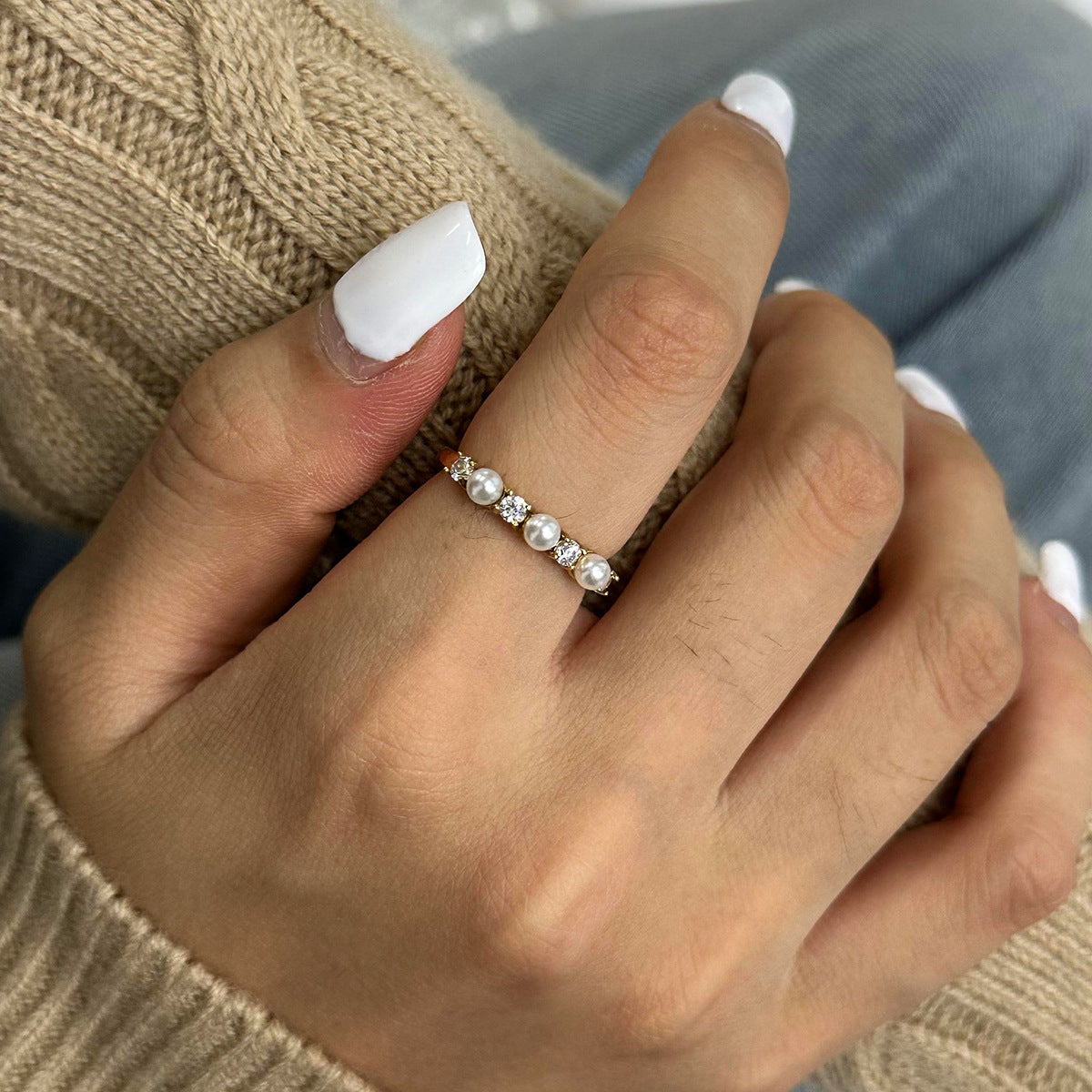 Keisha Ring med Diamanter og Perle Dekoration