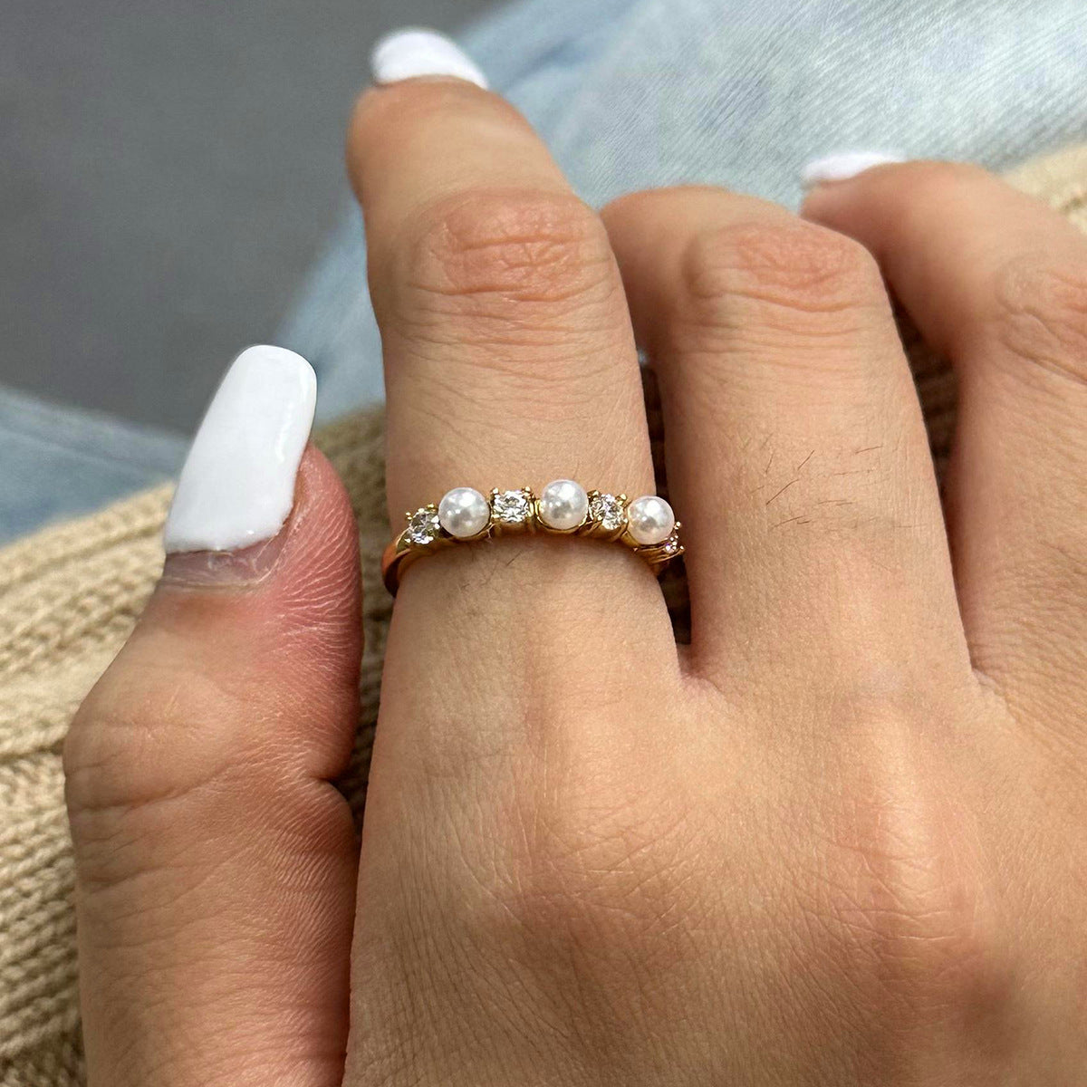Keisha Ring med Diamanter og Perle Dekoration